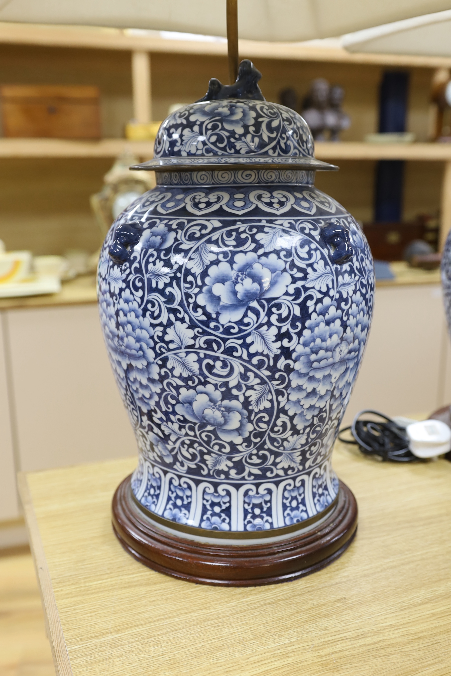 A pair of Chinese blue and white lamp bases